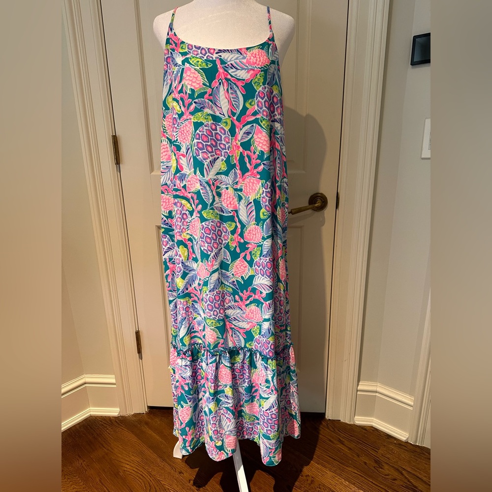 Lilly Pulitzer Pink, Purple & Teal Floral Midi Dress - Picture 4 of 4
